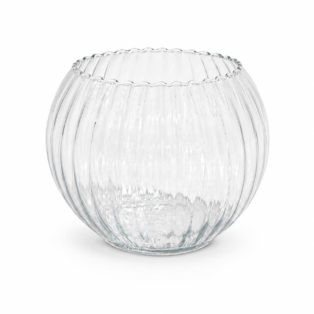 Vaso de Vidro Canelado Aquário M 15cm –Decorativo Rigado Moderno Elegante para Sala, Mesa e Presente