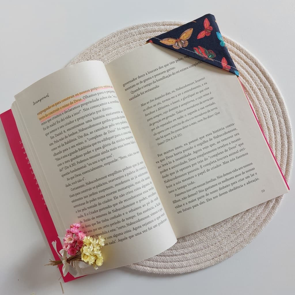 Marcador de Página Kit com 3 Unidades | Artesanal em Tecido para Livros, Cadernos e Agendas