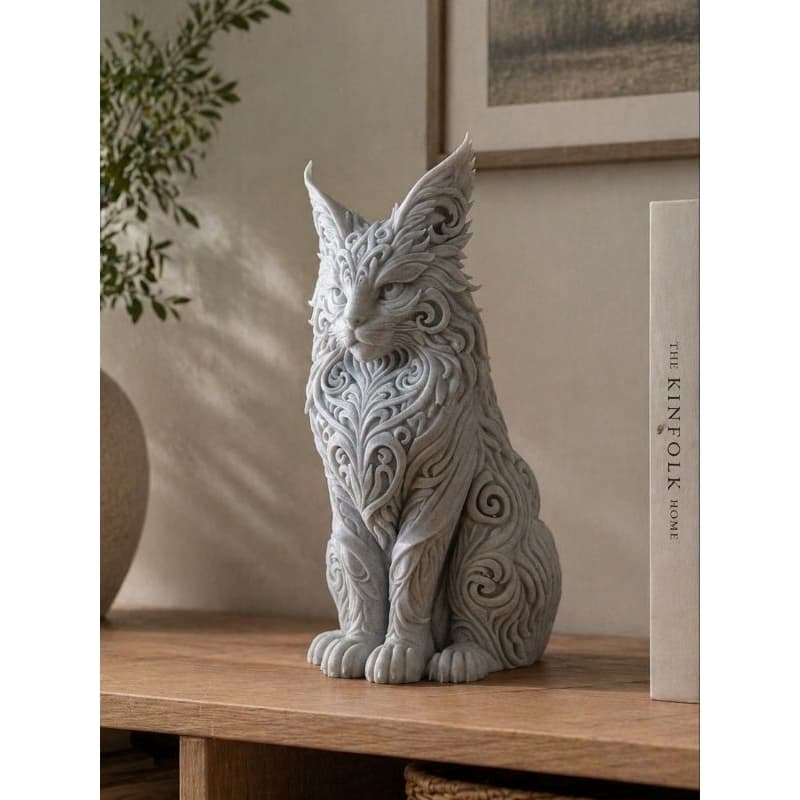 Estátua Gato Maine Coon Esculpido – Elegância e Arte para sua Decoração