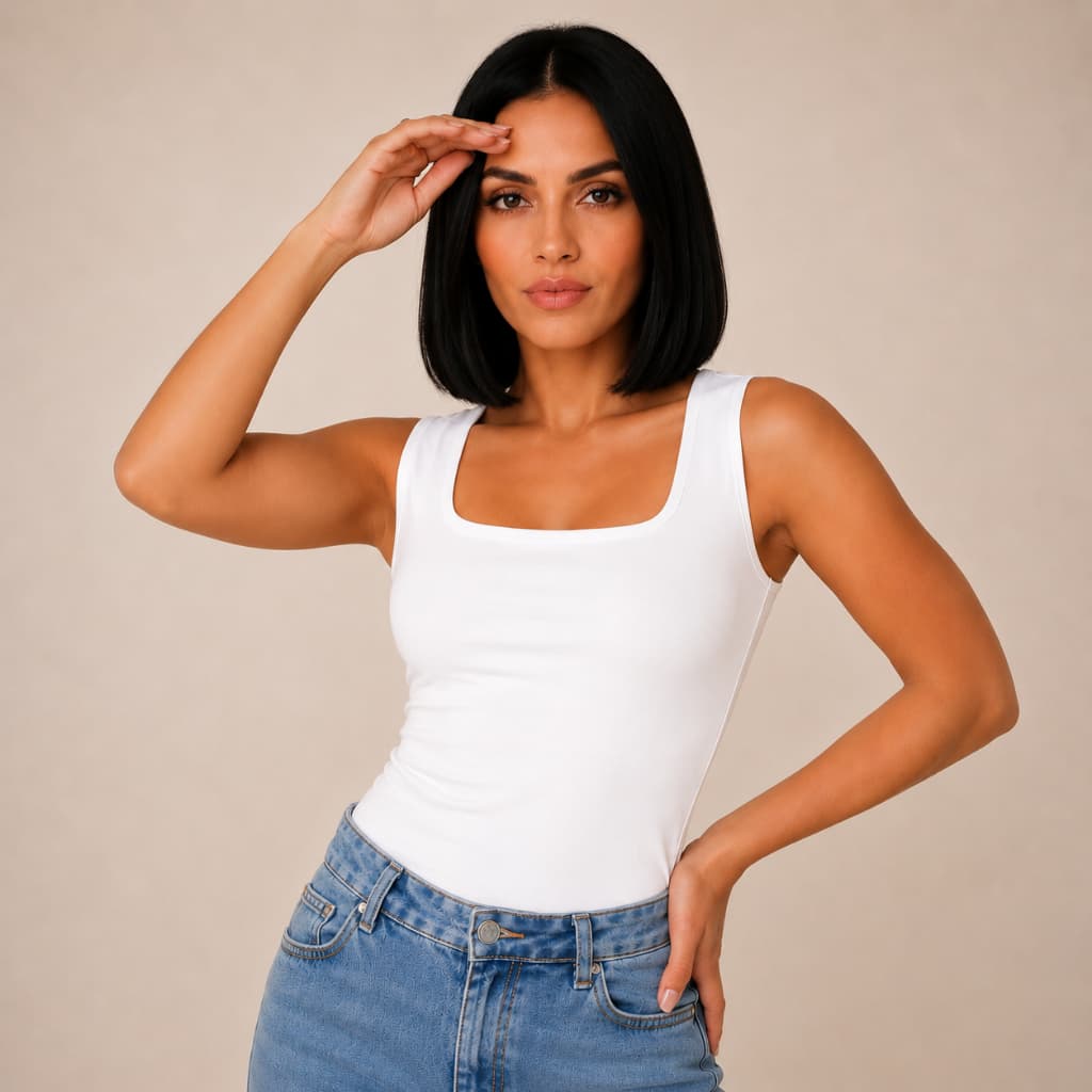 Regata Blusa feminina Decote Quadrado alça larga Justa Básica Elegante Confortável Academia Estilo Blogueira Casual