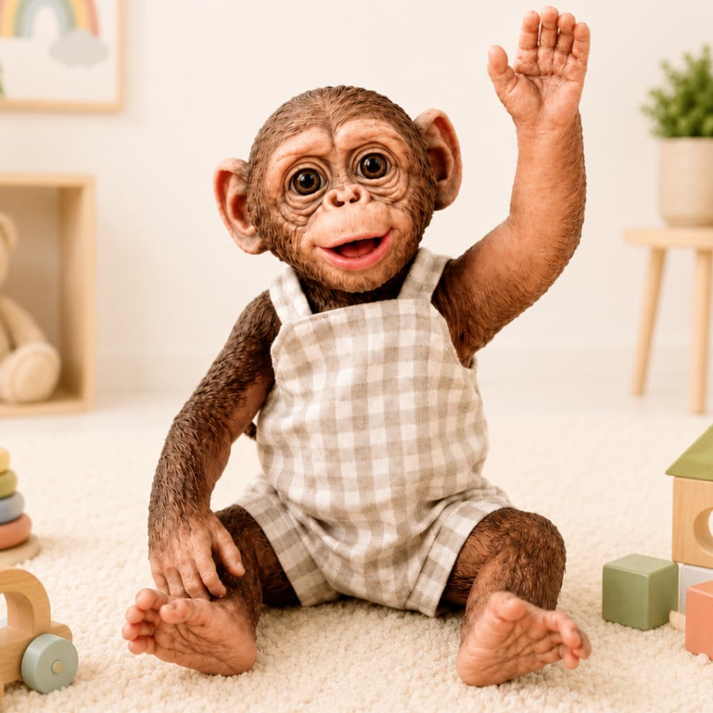 Boneco Bebê Macaco Super Realista Totalmente Articulado Macio Infantil Menino e Menina