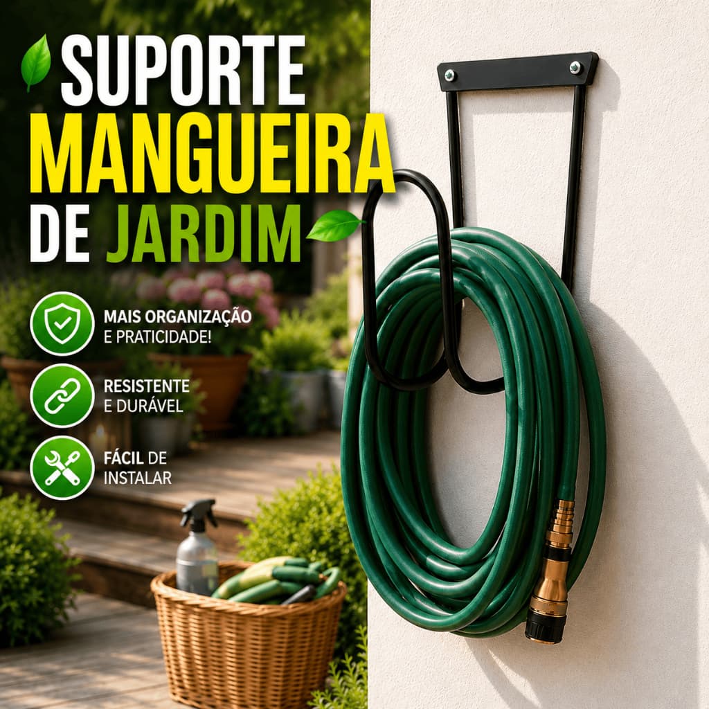 Suporte Mangueira Jardim Externa Enrolador De Parede Resistente Em Aço