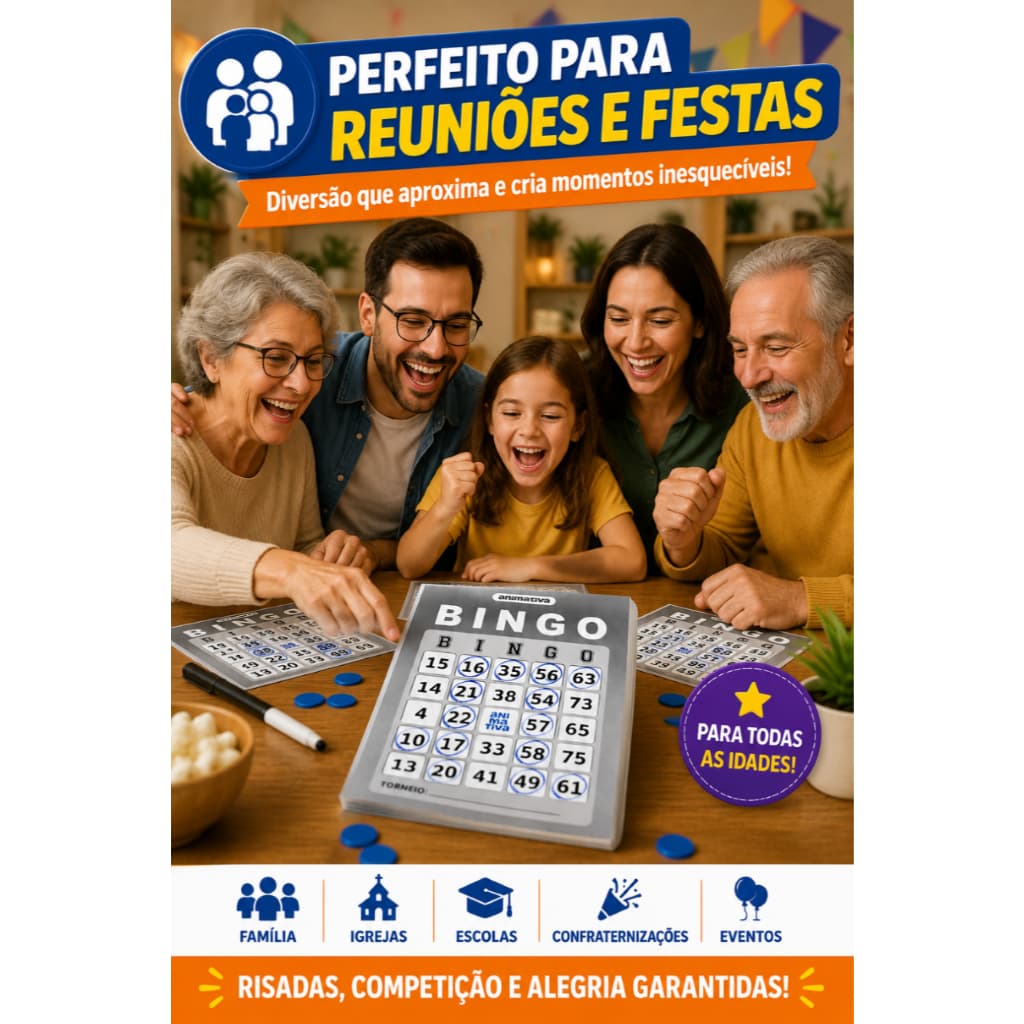Cartela Bingo 96 Folhas Papel Alta Qualidade Divertida Jogo Lazer Familia