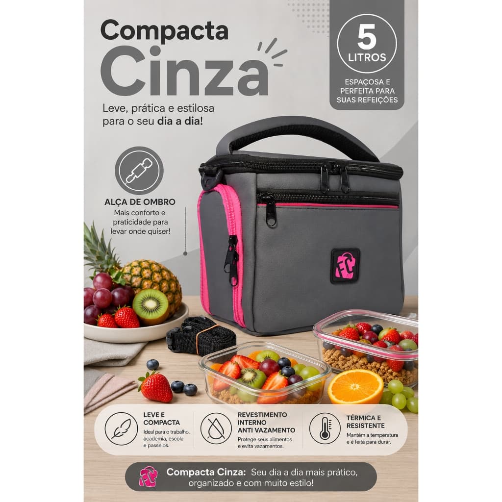 Bolsa Térmica Portátil Com Isolamento Térmico Divisória Compacta Feminina