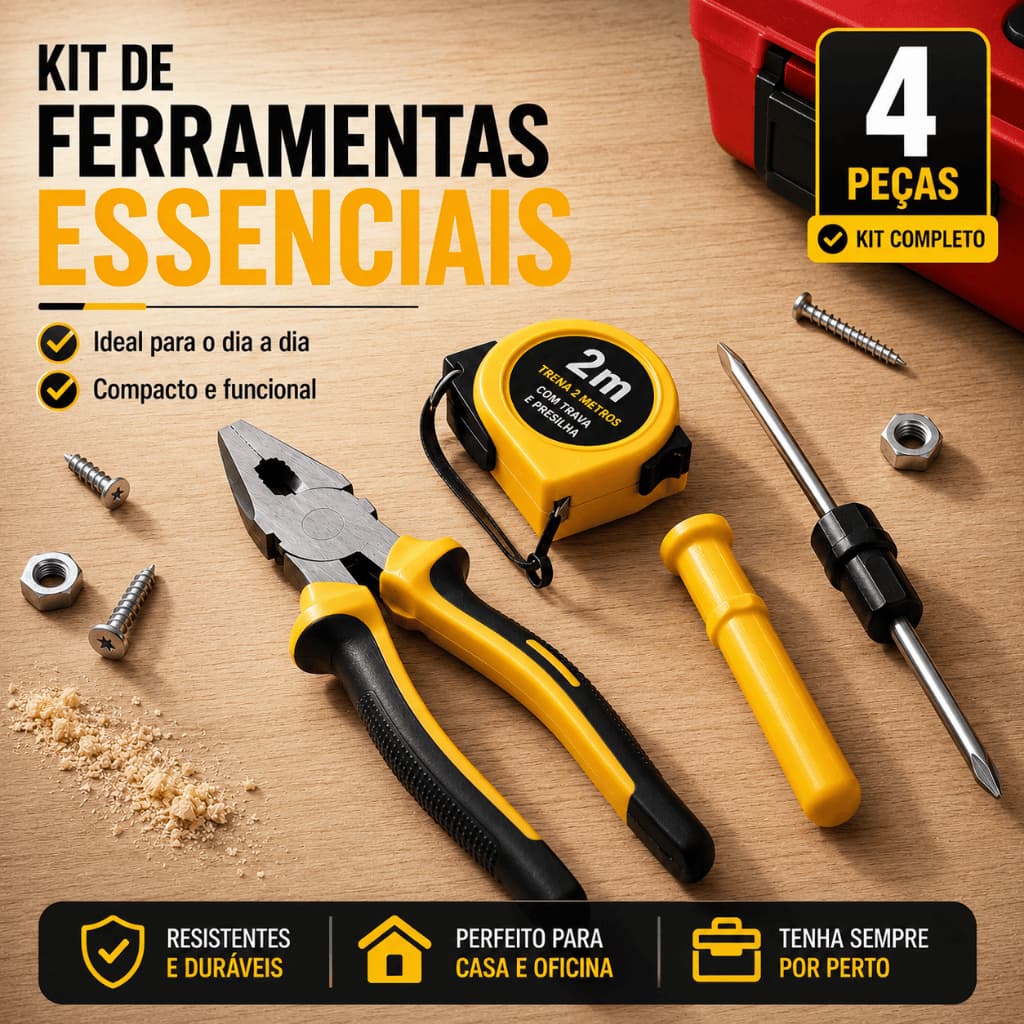 Kit Ferramentas Essenciais com Alicate, Trena e Ponteira Dupla