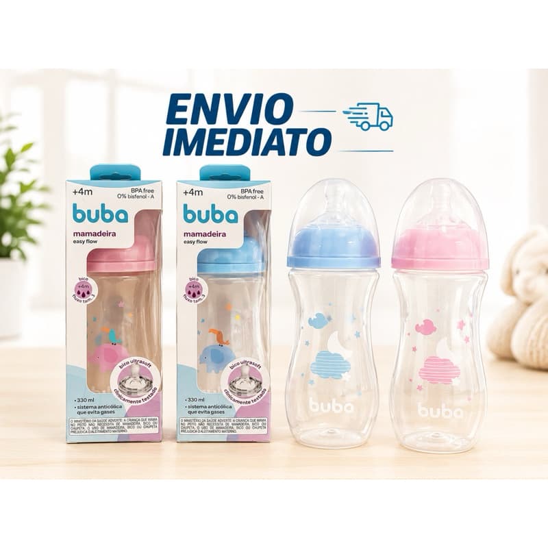 Mamadeira Buba Bico Silicone Ultrasoft Anti Vazamento Anti Cólica Bebe +4m Easy Flow 330ml