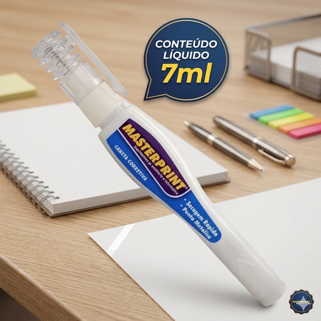 Caneta Corretiva Líquida 7 ml - Masterprint Corretivos de Precisão Secagem Rápida