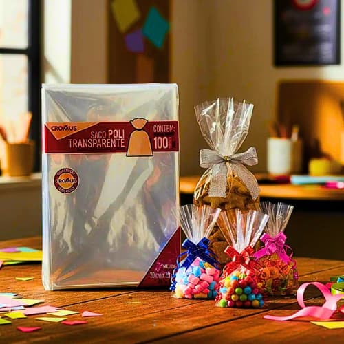 Saco Poli Transparente Cromus com 50 Unidades – Embalagem para Doces, Lembrancinhas e Presentes