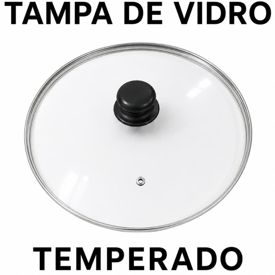 TAMPA DE VIDRO TEMPERADO  PARA PANELAS COM BORDA DE ACO INOX E COM SAIDA DE VAPOR - DIVERSOS TAMANHOS DA 14 A 32 CM