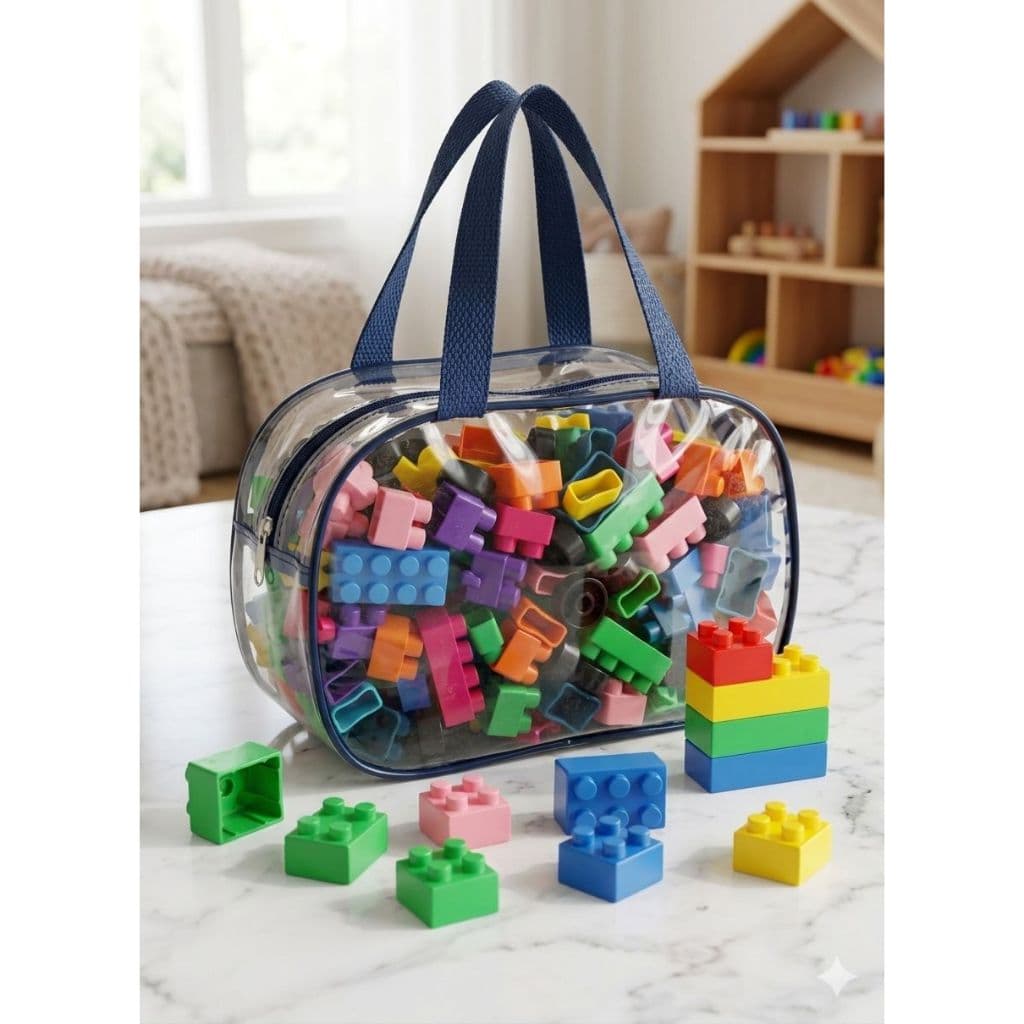 BOLSA COM 200 BLOCOS DE MONTAR MULTICOLORIDOS - SUA HISTÓRIA, SEU MUNDO!