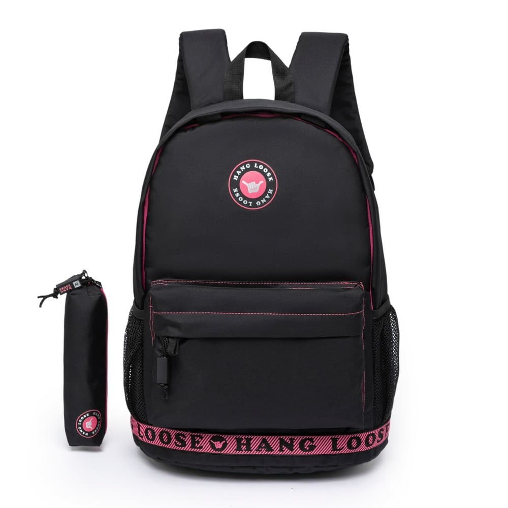 Kit Hang Loose Mochila e Estojo Feminina Escolar Faculdade Reforçada 18L