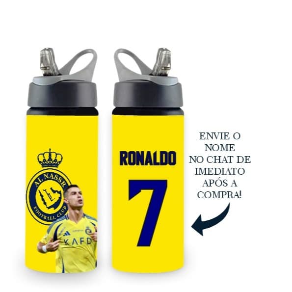 Garrafa de Alumínio/Squezee Cristiano Ronaldo 600ml Personalizada com Nome