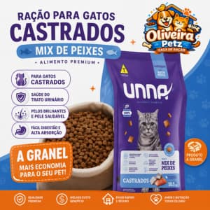 Ração A Granel Unna Gatos Castrados Mix de Peixes |Solito Alimentos| Gatos Adultos | Peixe | Ração |