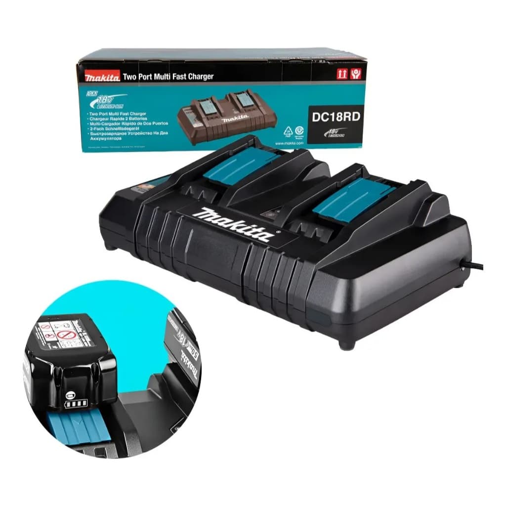Carregador 127V Rápido Duplo Makita DC18RD 14.4V 18V LXT Para 2 Baterias