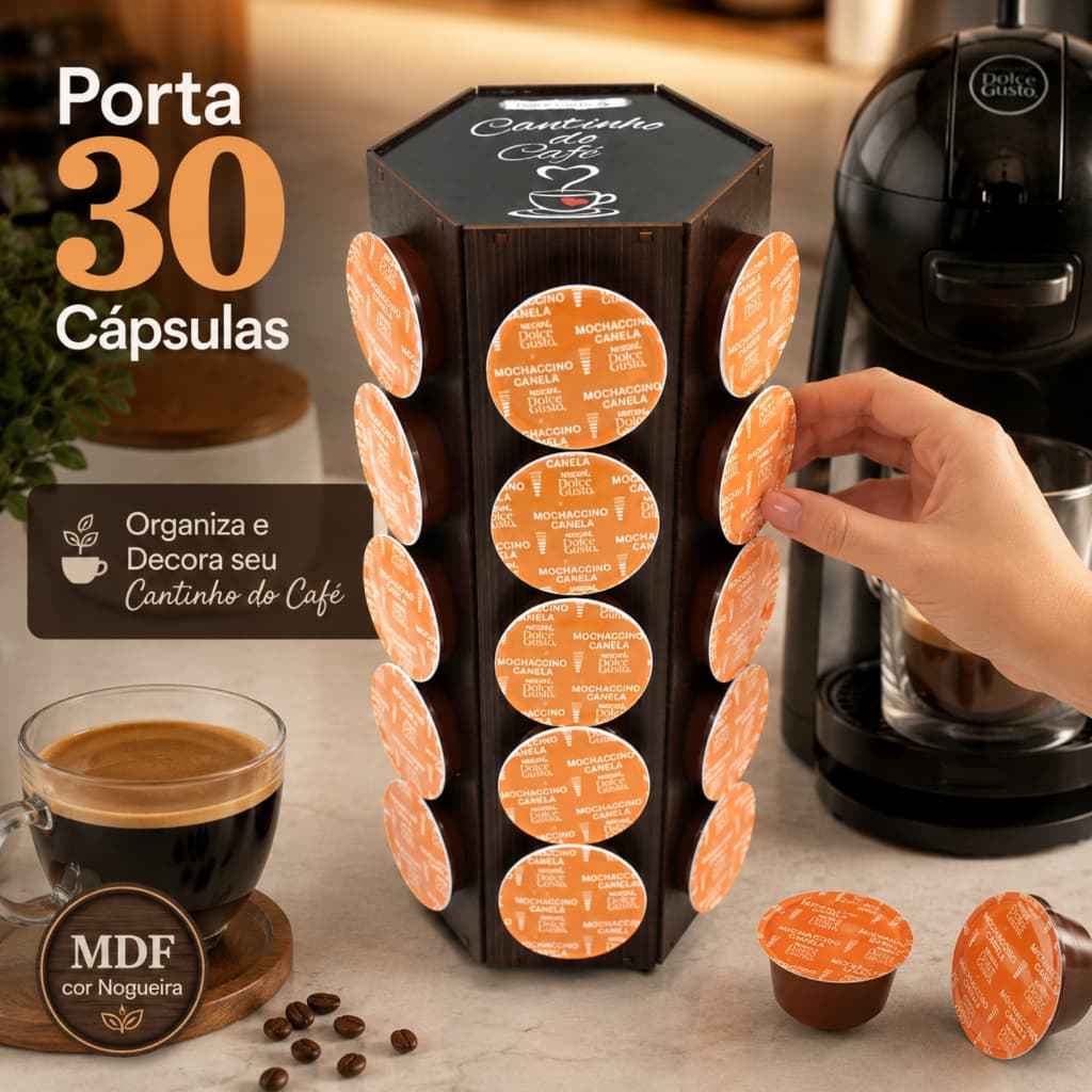 Porta Capsula Cafe Dolce Gusto 3 Corações Nespresso Mdf Decorado Torre Sextavada Cantinho do Café