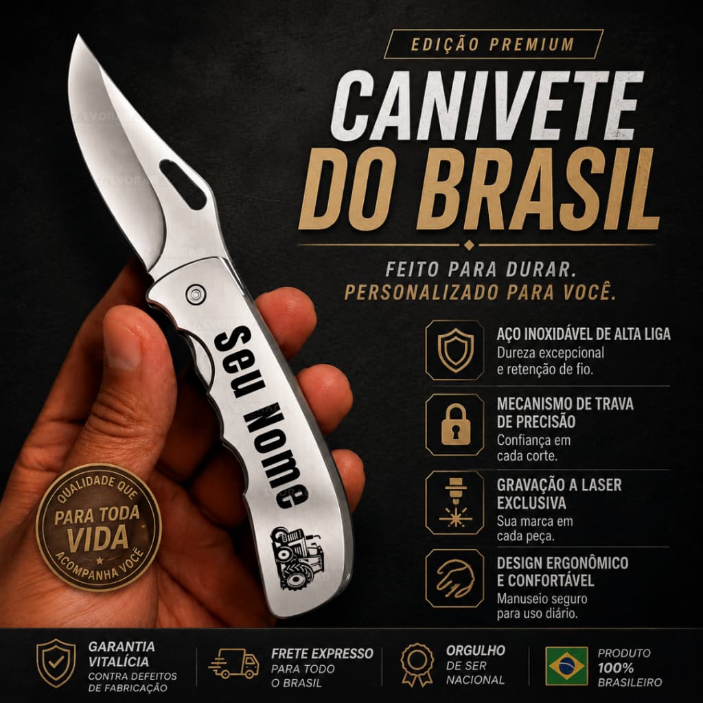 Canivete com Nome personalizado Luxo Cromado ou Cabo de madeira