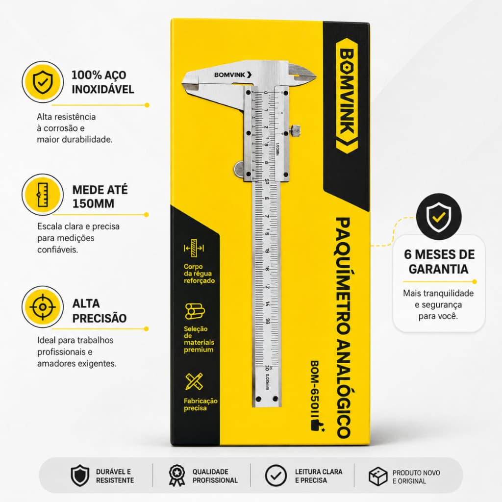 Paquimetro Analogico 150mm Profissional Aco Inox Bomvink BOM-6501