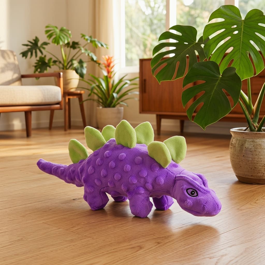 Brinquedo Pelúcia c/ Apito | Dinossauro Estegossauro Espinhos Verdes | Material Texturizado