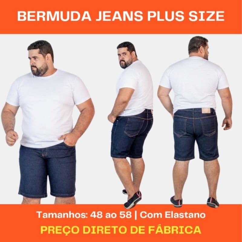 Bermuda Jeans Masculina Plus Azul Escuro com Modelagem Confortável Tamanhos 48/50/52/54/56/58