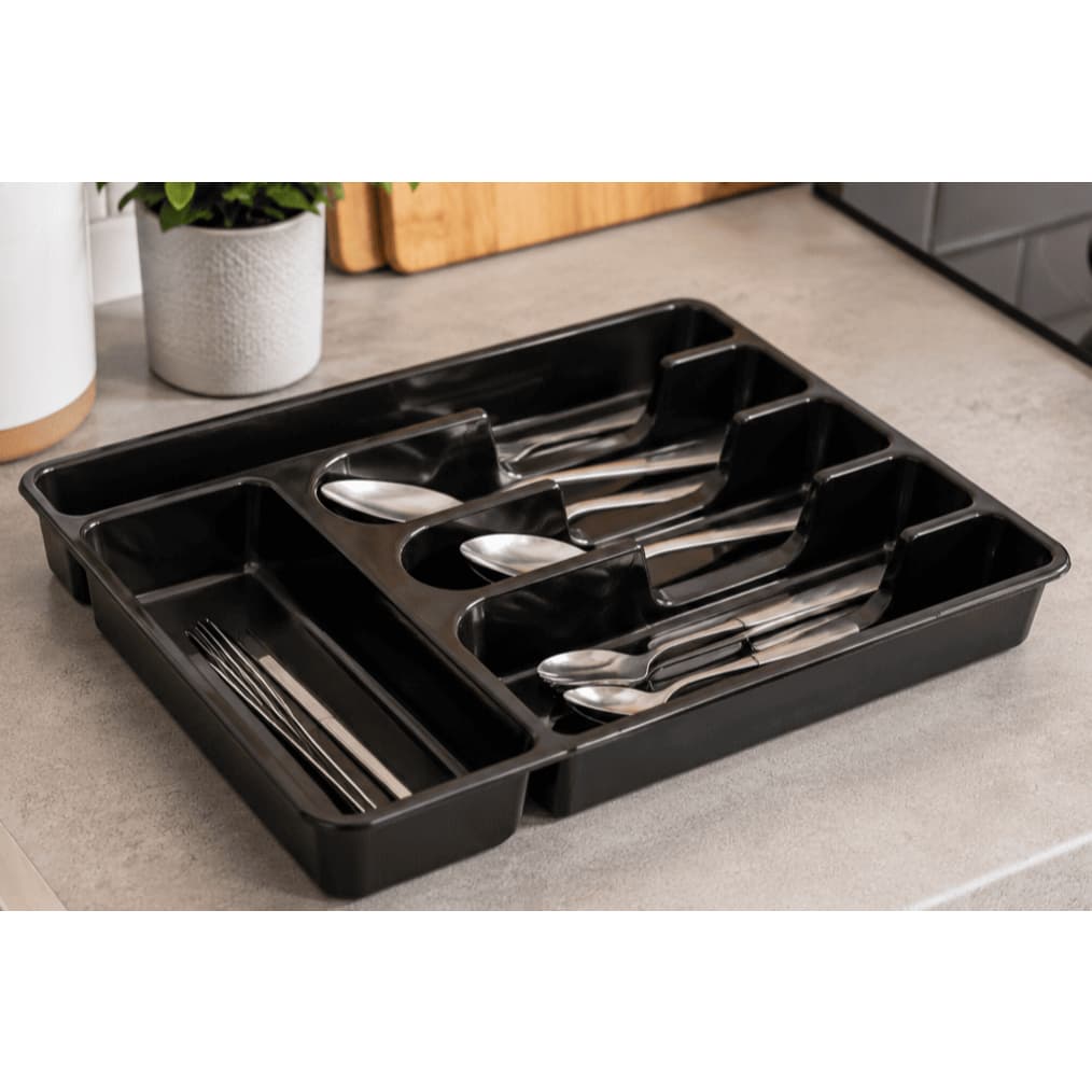 Porta Talher Organizador de Gaveta Preto Com 6 Divisória