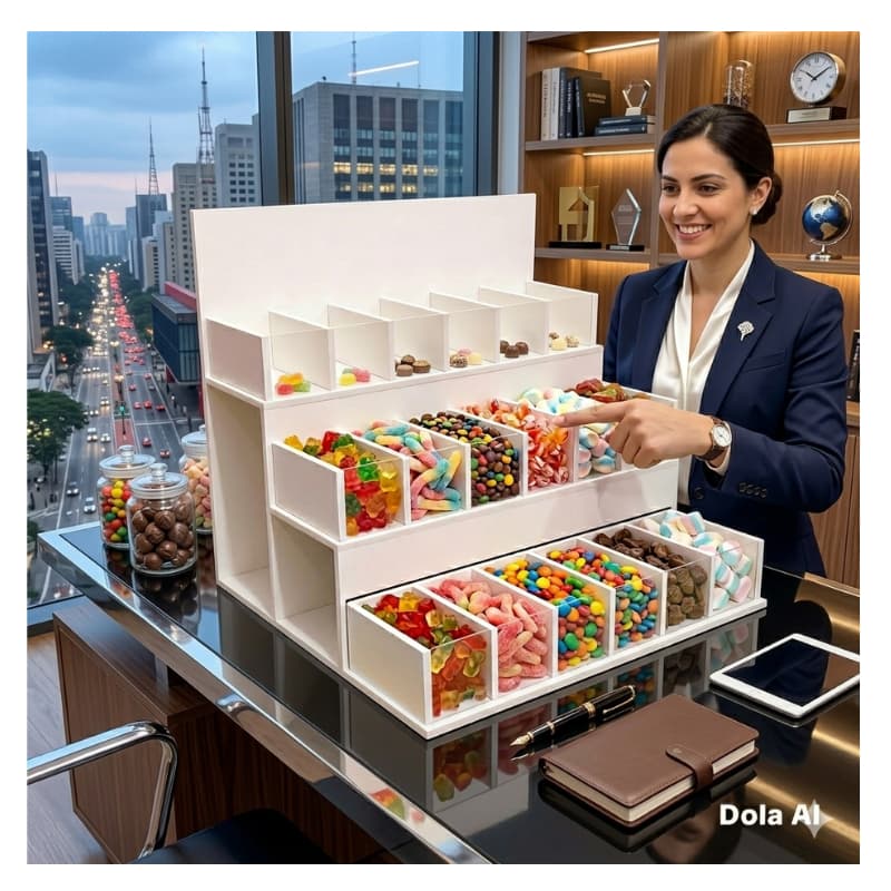 SUPORTE EXPOSITOR DEGRAU PARA DOCES E BALAS EM PVC PREMIUM 3 UNIDADES
