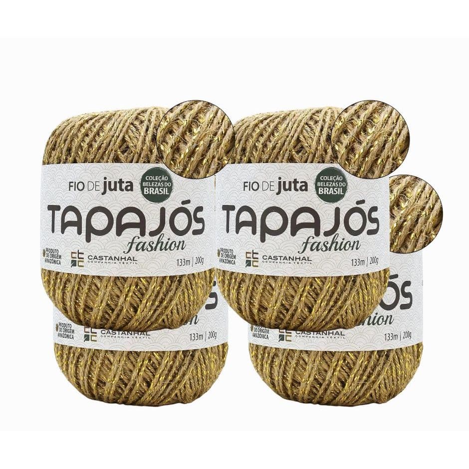 4x Fio Juta Castanhal Crochê Dourado 133m Brilho Ouro Sustentável Decoração Brindes Artesanato