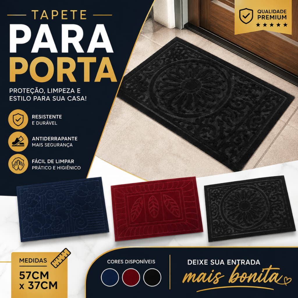 Tapete Emborrachado Para Porta Capacho Antiderrapante Luxo Resistente 57x37cm