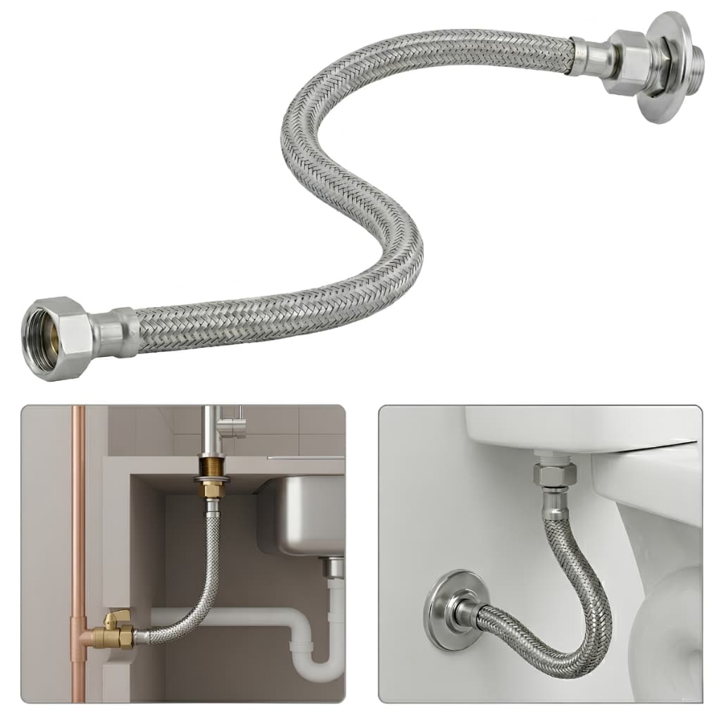 Engate Rabicho Flexível Mangueira Aço Inox 40cm 60cm 1/2 Polegada Fêmea Fêmea Banheiro Torneira Pia