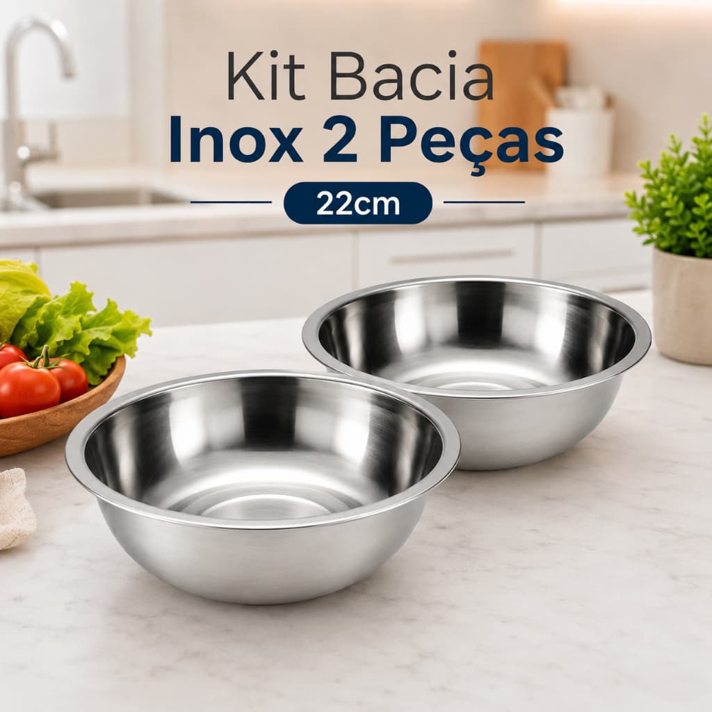 Kit 2 Bacias Inox 22cm Bowl Multiuso Cozinha