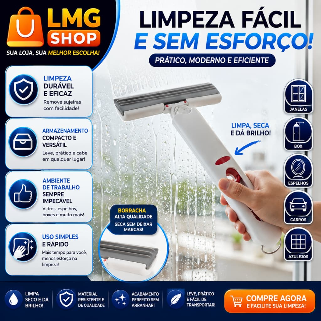 Mini MOP Rodo Mágico Multiuso Limpa Vidro Janela Box Pia Mesa Removedor de Água Compacto Portátil - LMG Shop
