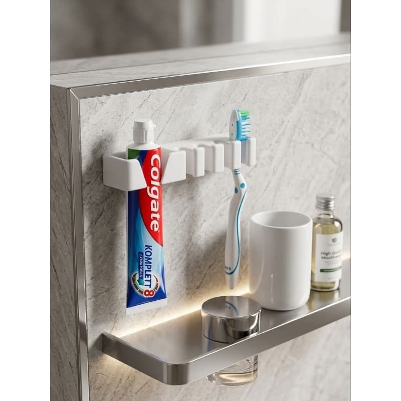 Suporte Porta Escovas e Creme Dental de parede Autoadesivo 4 Lugares + 1 | Organizador de Escovas para Banheiro