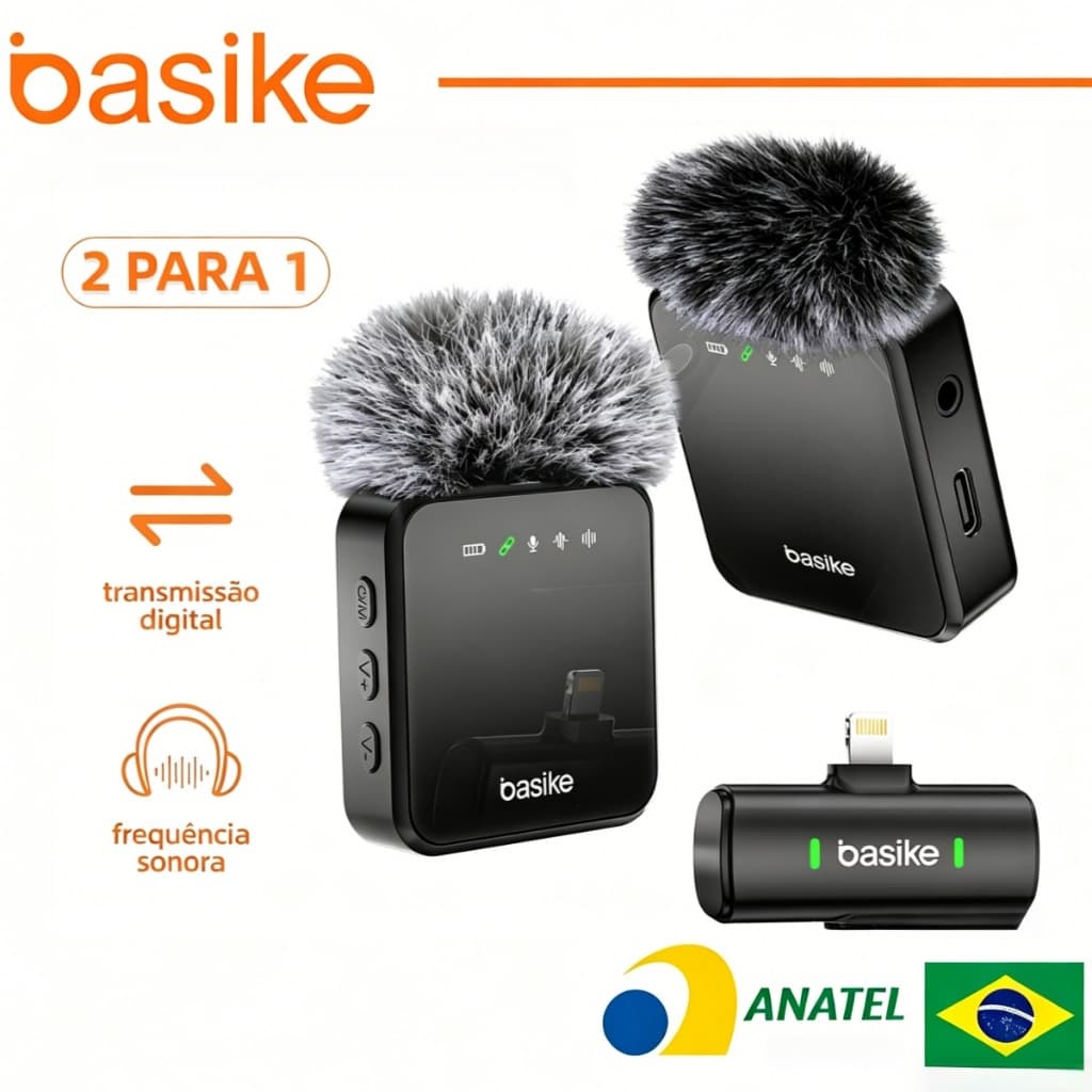Basike Microfone Lavalier Sem fio para iPhone iPad Microfone de Lapela Live Gravação Vídeo