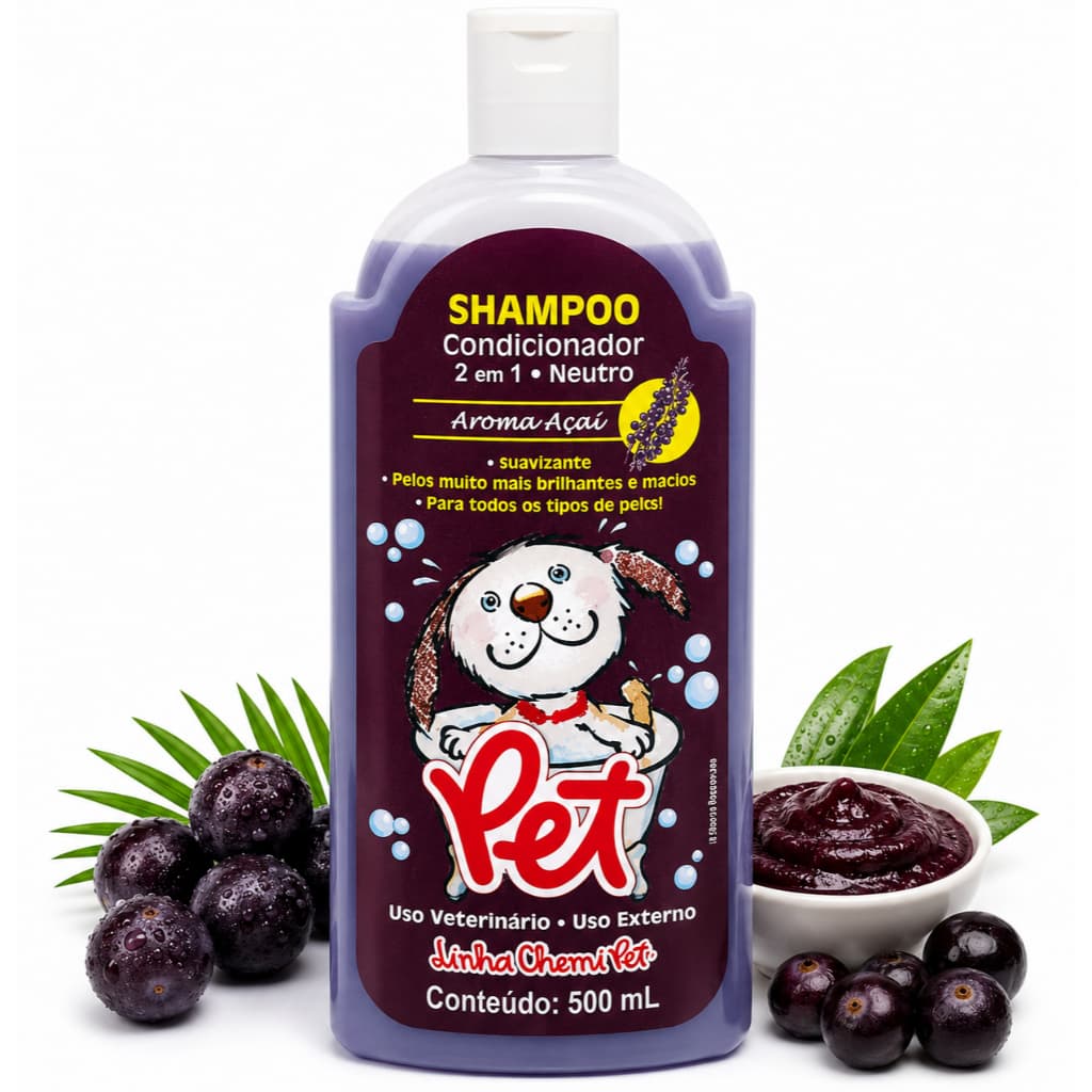Shampoo e Condicionador Chemitec Pet 2 em 1 Neutro Aroma Açaí 500ml
