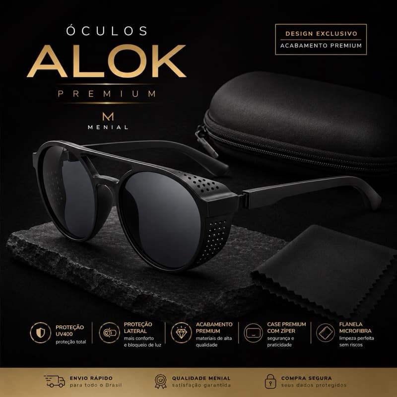 Óculos Alok Premium Masculino UV400 Proteção Lateral | Menial