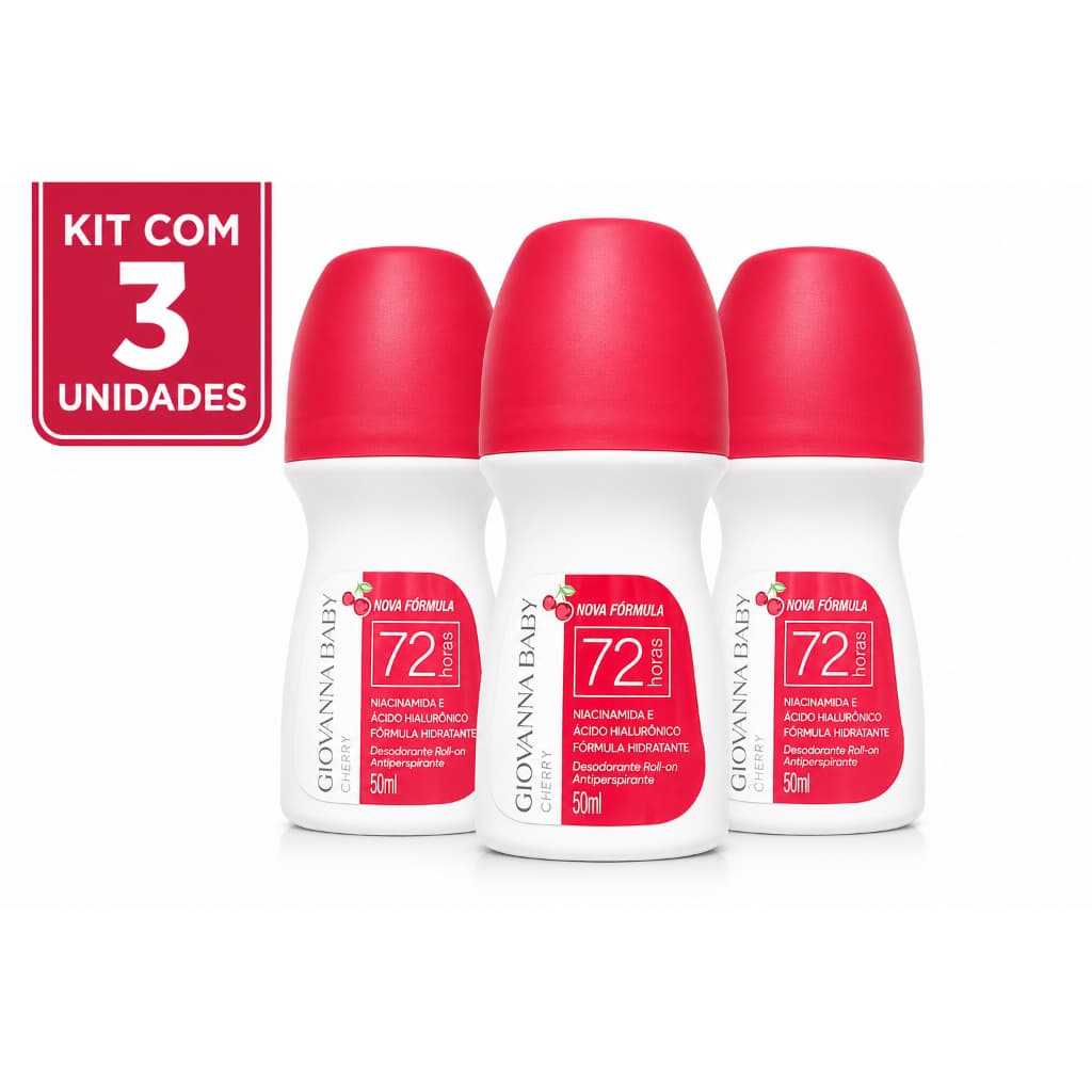 Desodorante Roll-On Giovanna Baby Cherry - Kit Com 3 - 50ml Cada