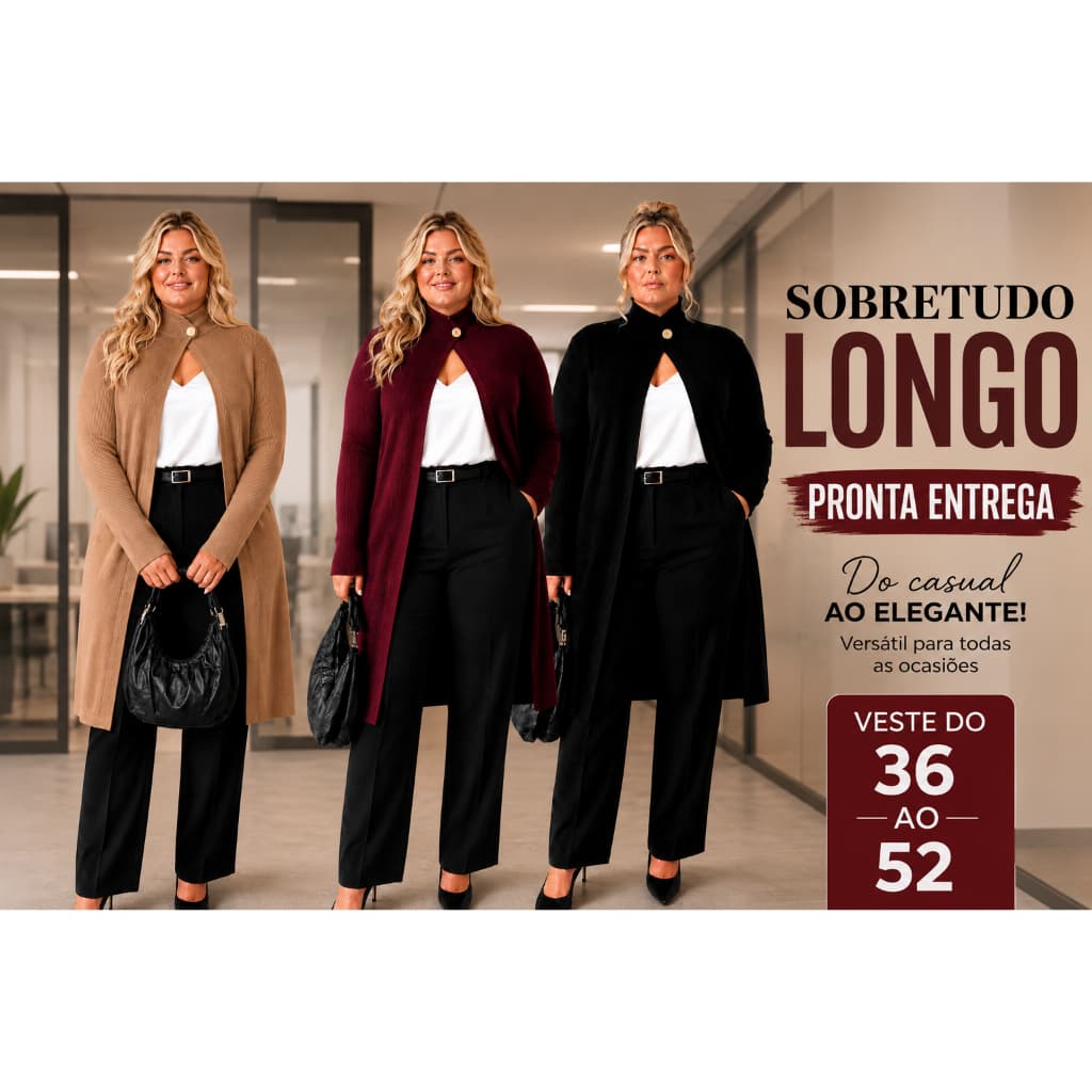Vestido Plus Size Moda Evangélica Social Estilo Sobretudo Plus Lançamento Poncho com mangas Casaco mais vendido