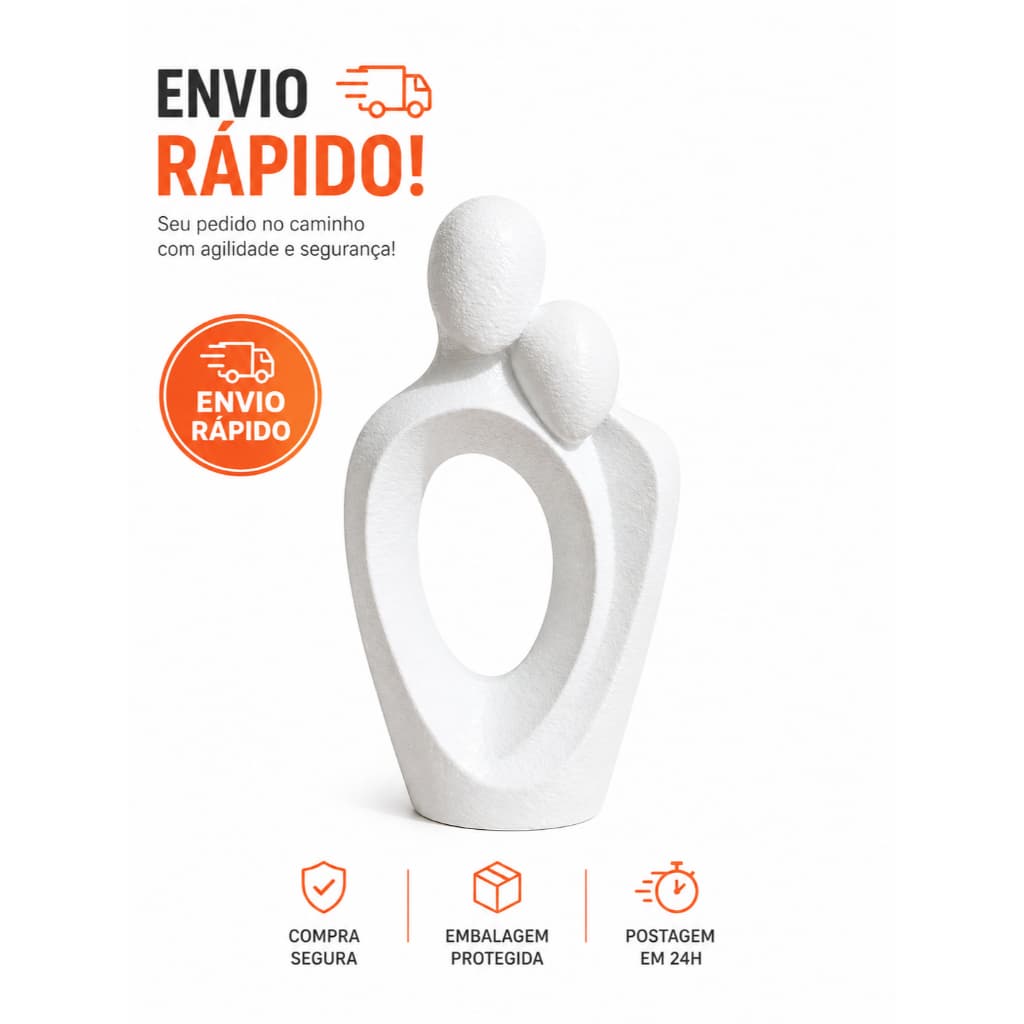 Estátua Casal Apaixonado Decoração Moderna Presente Romântico Dia dos Namorados