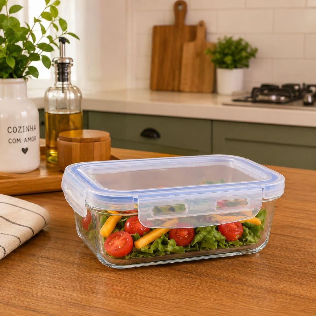 Pote Hermético 640ml Tampa de Vidro Vedação Forte Conserva Alimentos Frescos Mais Tempo