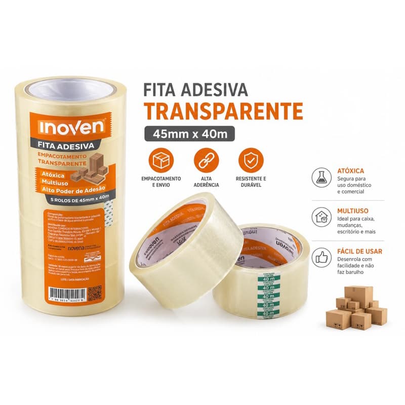 Fita Adesiva Transparente para Empacotamento Inoven – 45mm x 40m