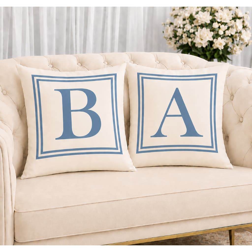 KIT 2 Capas Para Almofadas Decorativas de Luxo, Estilo Moderno SUA INICIAL AQUI AZUL Amor Sublimadas 45x45