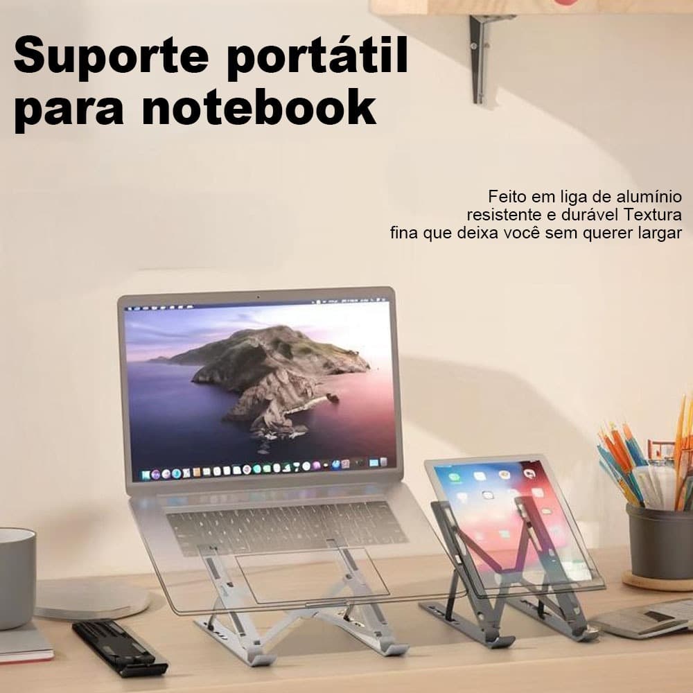 Base Suporte Notebook Premium em Alumínio, Anti-derrapante, Super Firme e Durável