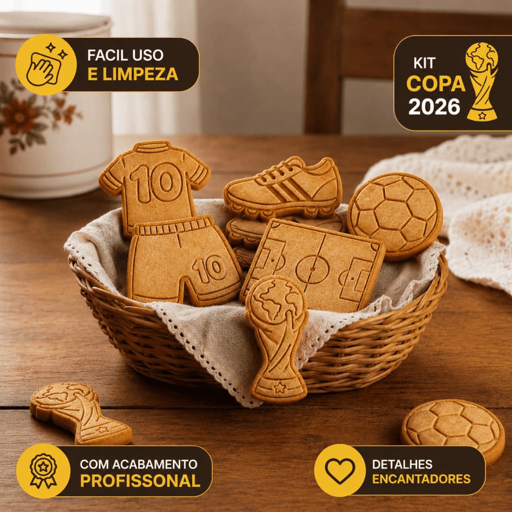 Kit 6 Cortador Marcador Cookie Copa Do Mundo 2026