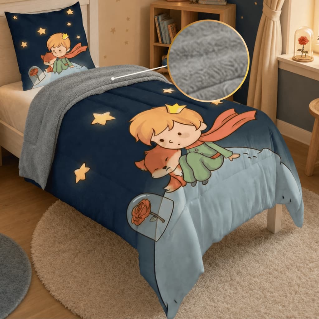 Edredom Mantinha Solteiro 2PC Infantil 400 Fios Premium Estampado com Dupla Face e Toque Macio