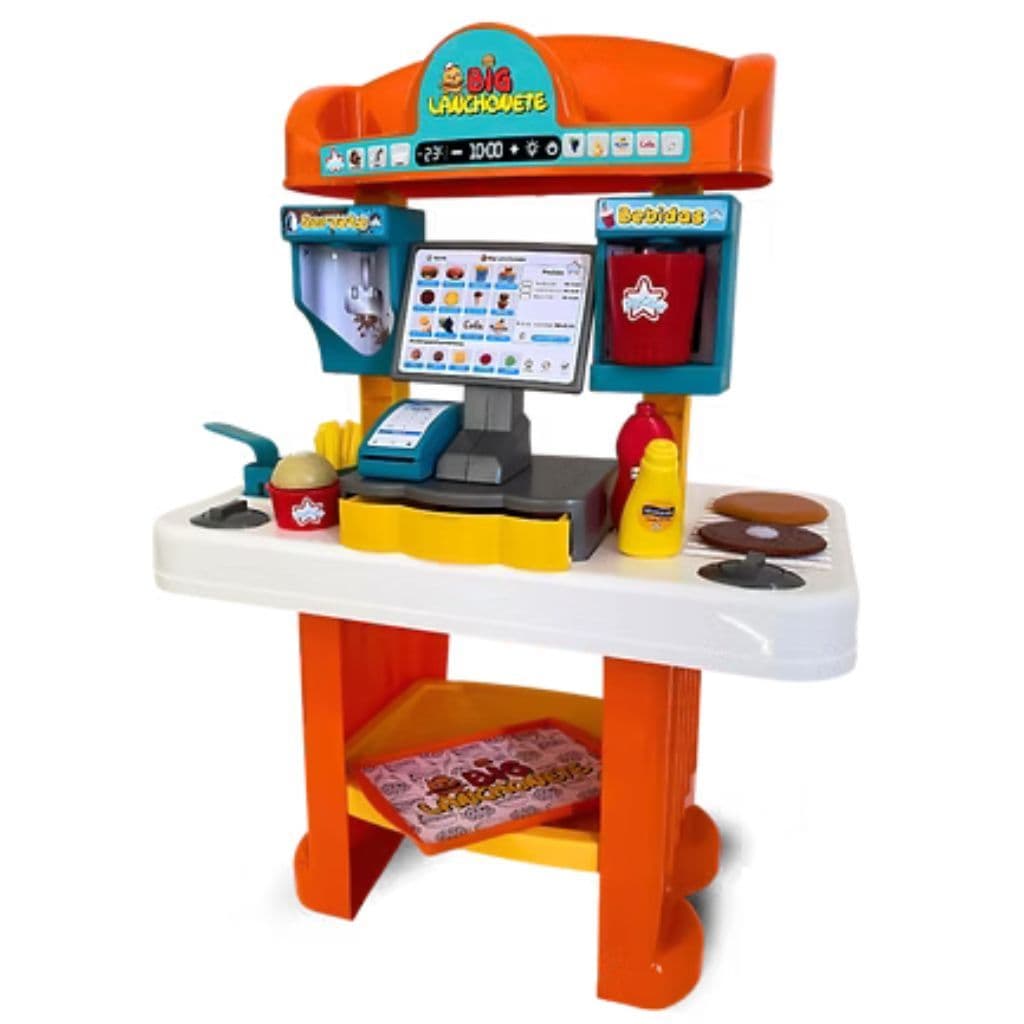 Big Lanchonete de Brinquedo Fast Food Caixa Registradora Big Star Brincando de Profissões 16 Peças