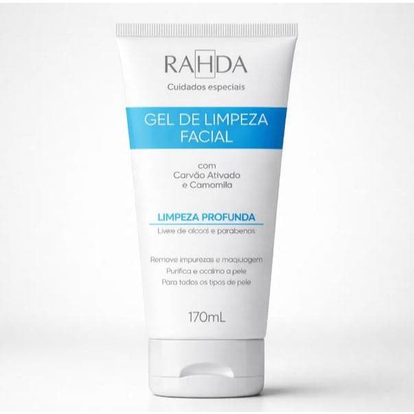GEL DE LIMPEZA FACIAL LIMPEZA PROFUNDA COM CARVÃO ATIVADO E CAMOMILA 170ML RAHDA