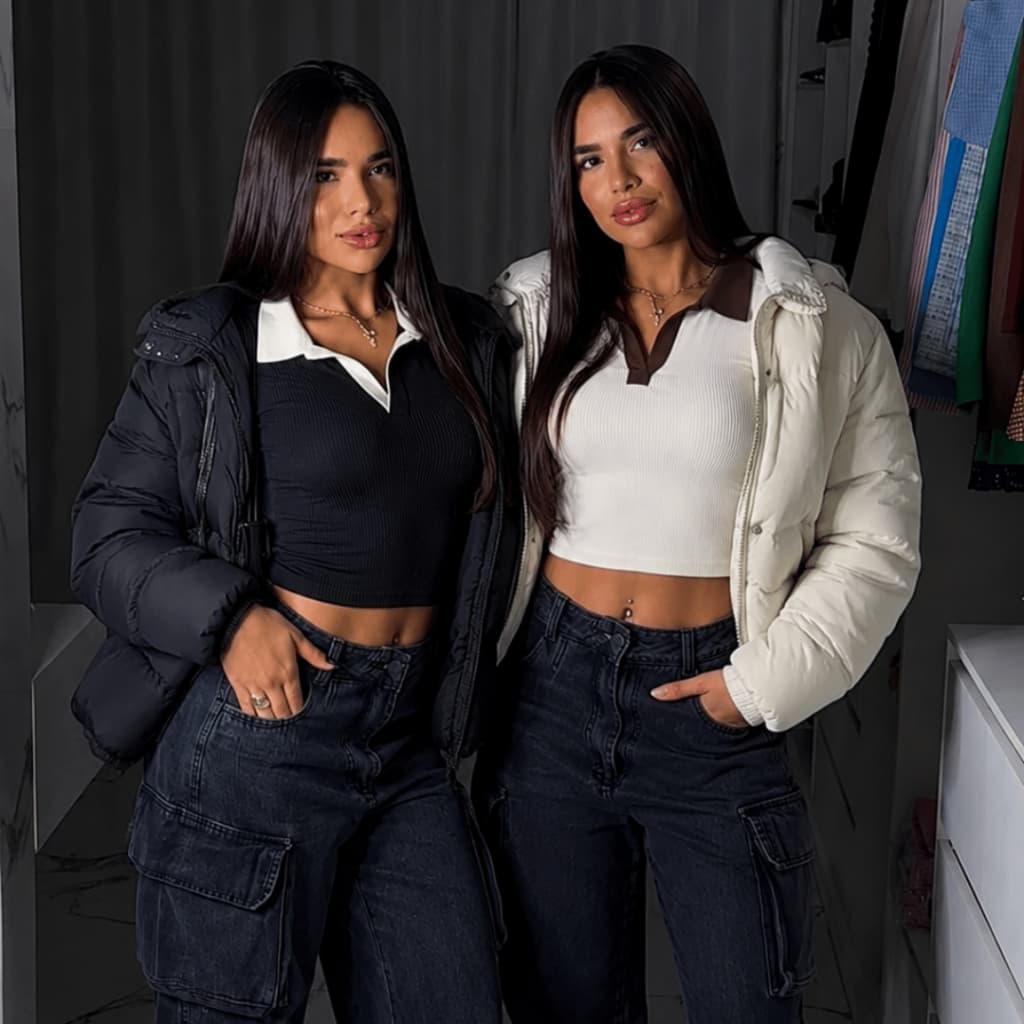 Kit 2 Cropped Feminino Polo Bicolor Canelado Blusinha Moda Blogueira Ajuste Perfeito Chic Rotina