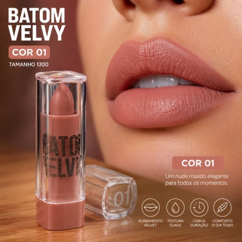 Batom  Matte Velvet 12 Cores  Rosado Intenso