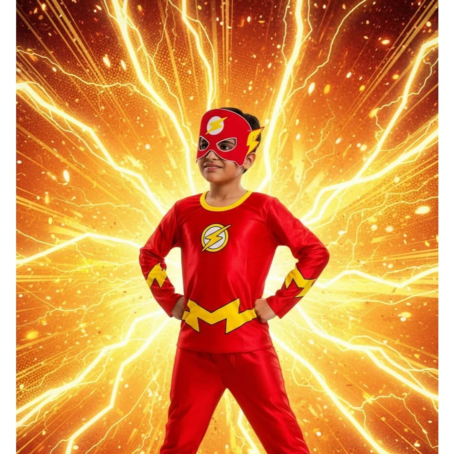 Fantasia Infantil Flash Super Herói Menino Com Máscara E Macacão Longo ⚡