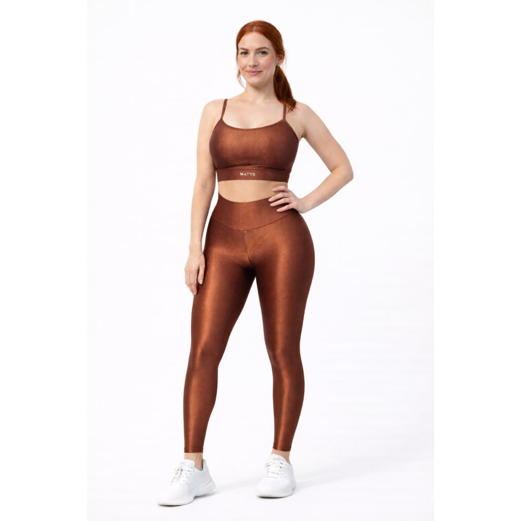 MATYS Conjunto Fitness Feminino Top e Legging Cintura Alta Acetinado Cobre Premium Academia Luxo