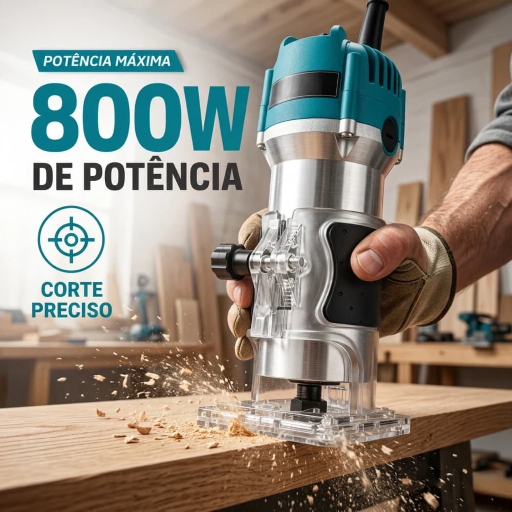Kit Tupia Laminadora 800W Bivolt - Profissional com 15 Fresas para Madeira
